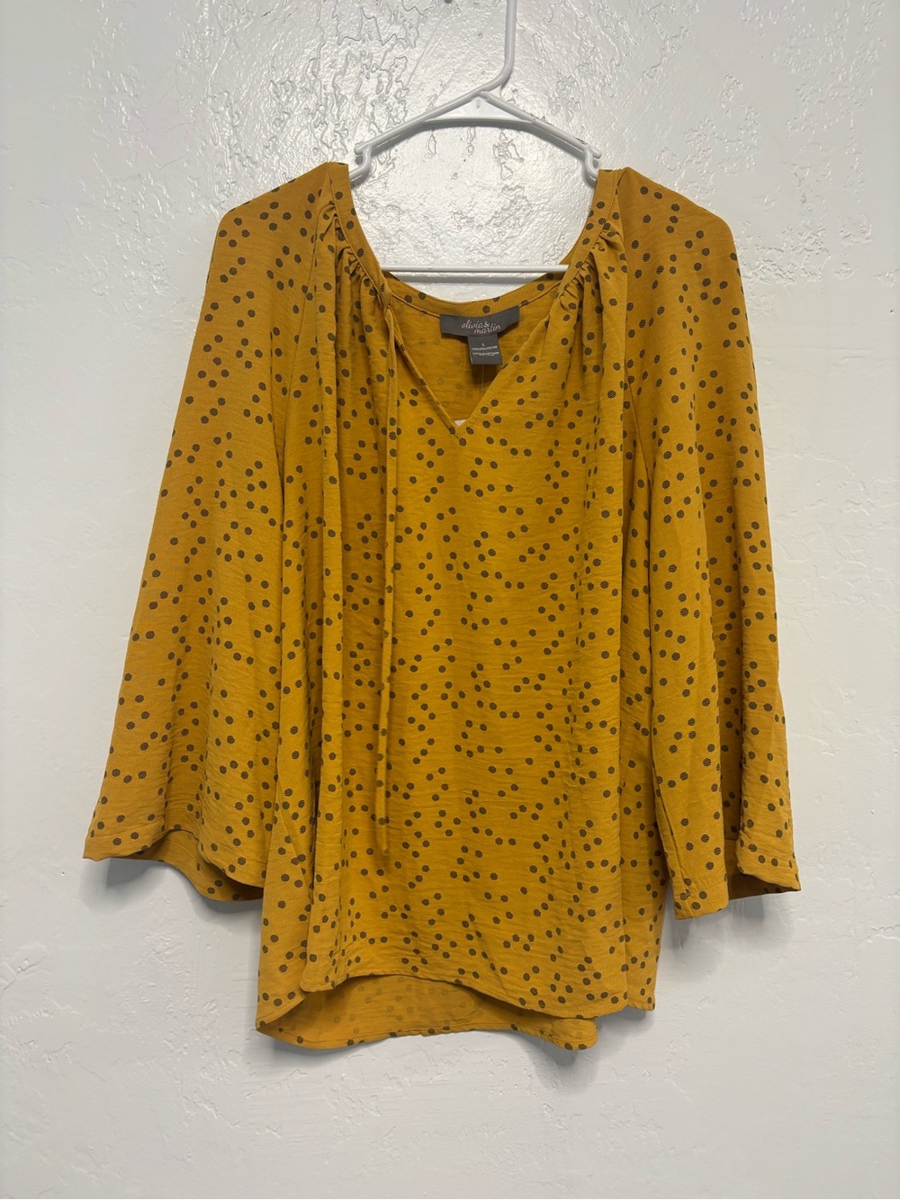 Aventura Mustard Dot V-Neck Peasant Blouse